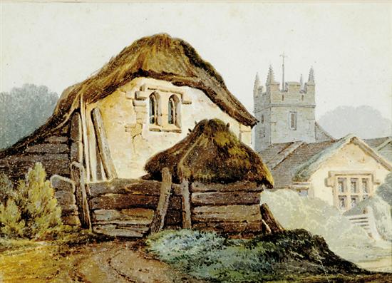 Appraisal: Continental school th century THATCHED COTTAGE watercolor framed unsigned sight