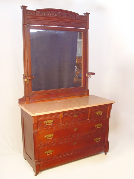 Appraisal: VICTORIAN MARBLE TOP DRESSER WITH MIRROR AND SECRET DRAWER Carved