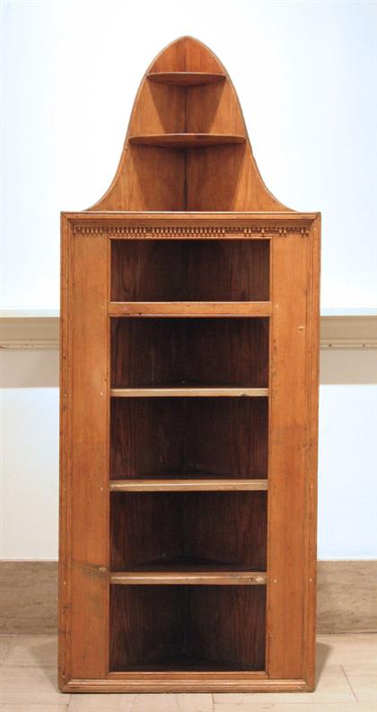 Appraisal: Pine corner hutch th century Shaped back board enclosing two