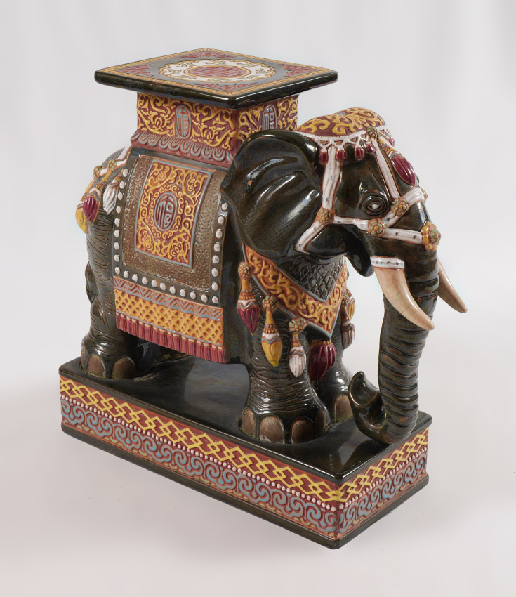 Appraisal: CHINESE POLYCHROME DECORATED ELEPHANT GARDEN SEAT Polychrome glaze earthenware garden