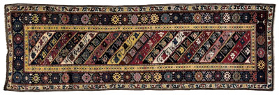 Appraisal: Gendje runner central rectangular panel with diagonal bands of floral