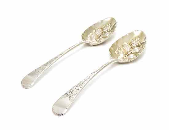 Appraisal: A Pair of English Silver Berry Spoons Peter Anna and