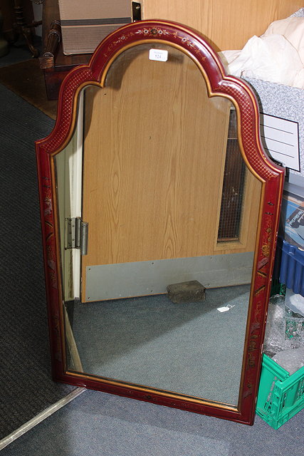 Appraisal: A RED LACQUERED HANGING WALL MIRROR with arching top and