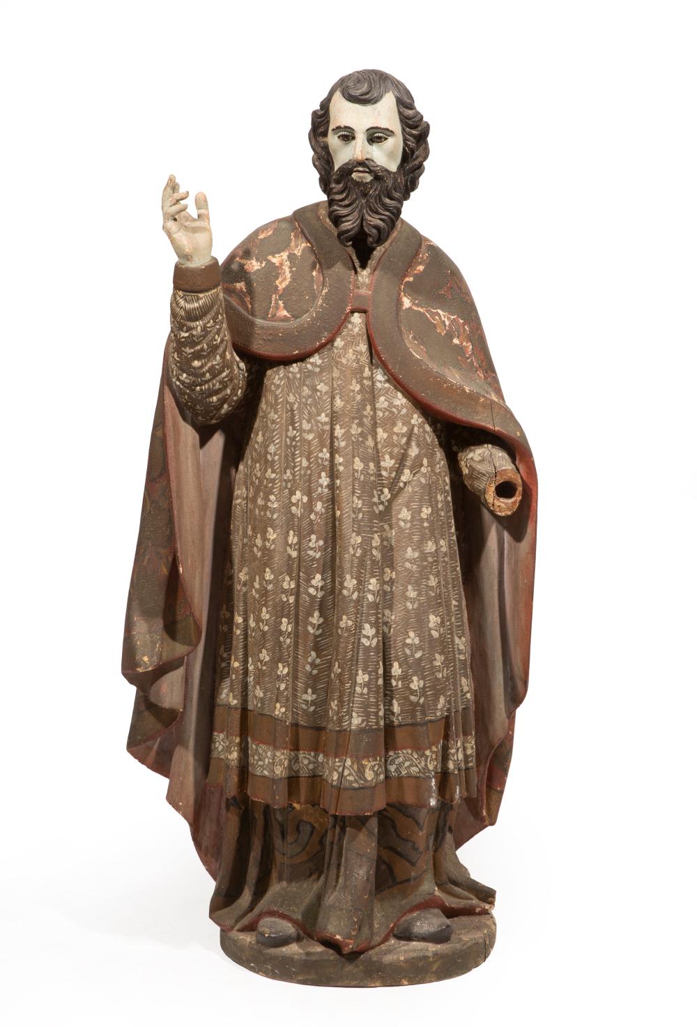 Appraisal: Carved and Painted Wood Figure of a Priest th c