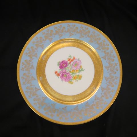 Appraisal: Fine Porcelain Service Plates floral bouquet with gold encrusted and