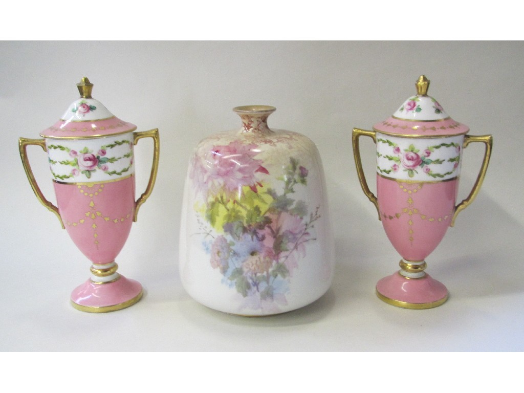 Appraisal: Doulton Burslem vase decorated with flowers and a small pair