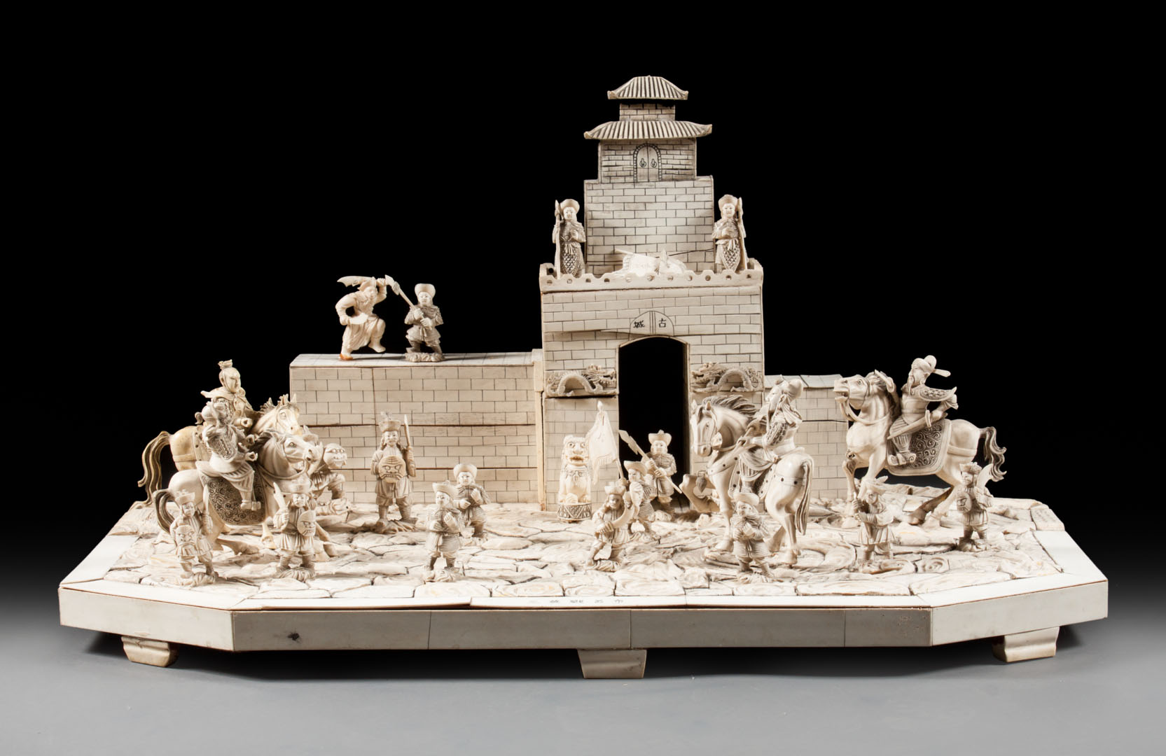 Appraisal: Chinese carved ivory bone bone veneer diorama large bone veneer