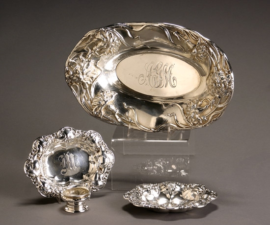 Appraisal: Group of Four American Art Nouveau Sterling Table Articles The