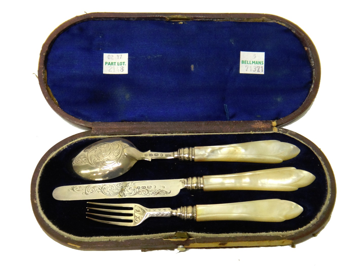 Appraisal: A Victorian silver three piece christening set comprising a knife