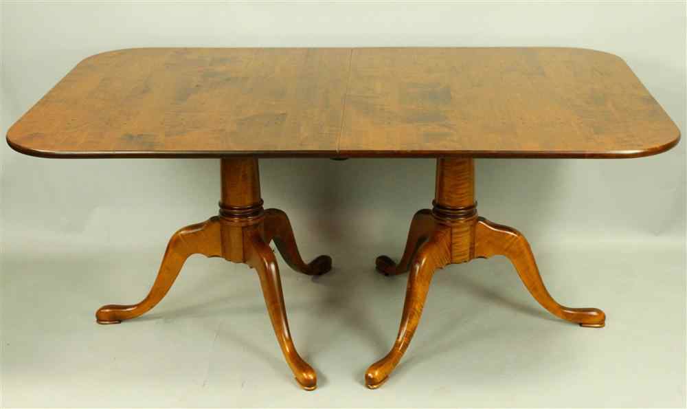 Appraisal: LEONARD'S SOLID FIGURED TIGER MAPLE DOUBLE PEDESTAL DINING TABLE WITH