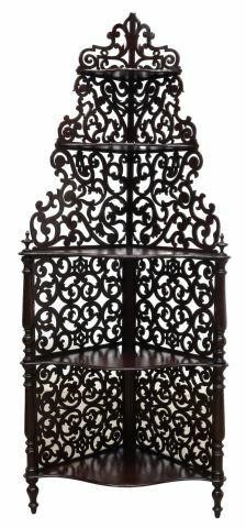 Appraisal: Victorian mahogany corner etagere late th c urn-form finials over