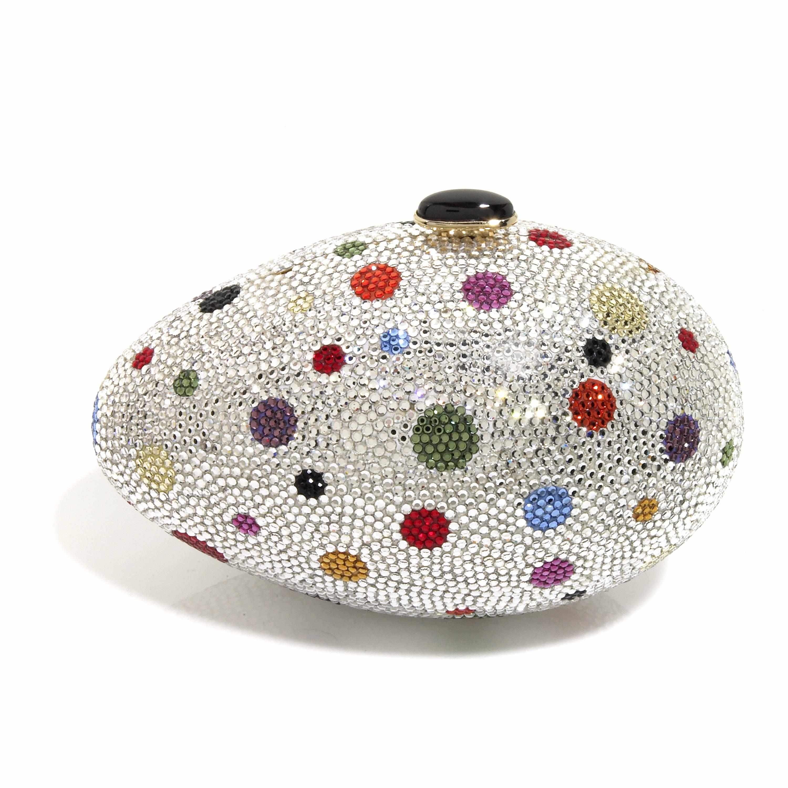 Appraisal: A silver and multi-colored crystal ''dots'' egg purse interior with