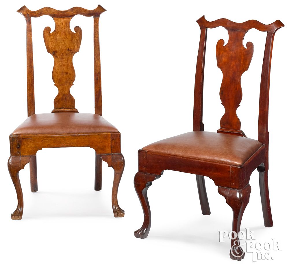 Appraisal: Two similar Pennsylvania Queen Anne walnut chairs Two similar Pennsylvania