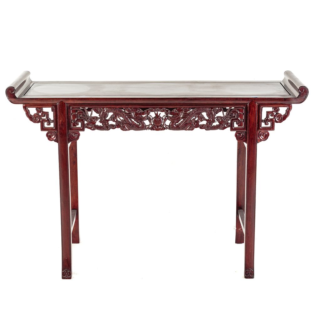 Appraisal: Chinese Hardwood Carved Alter Table th century with dragon relief