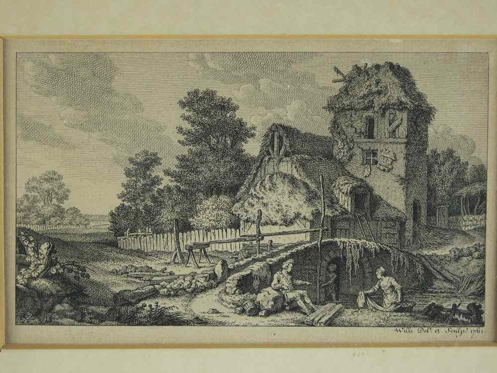 Appraisal: PAIR TH C GERMAN ENGRAVINGS - Pastoral Farmhouse scenes by