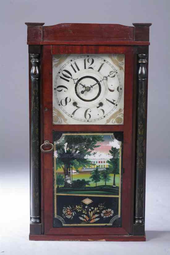 Appraisal: AMERICAN LATE FEDERAL MAHOGANY SHELF CLOCK WITH EGLOMISE DOOR PANEL