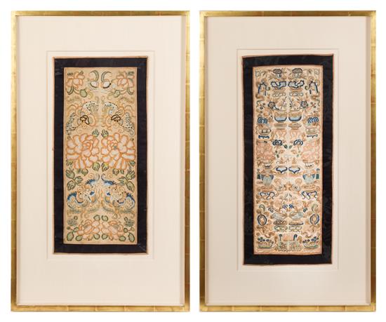 Appraisal: Sale Lot Two Embroidered Silk Panel each of rectangular form