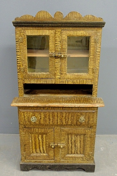 Appraisal: - Grain paint decorated miniature Dutch cupboard c with an