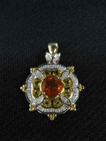 Appraisal: Apatite Citrine Diamond Pendant k white yellow gold '' diameter