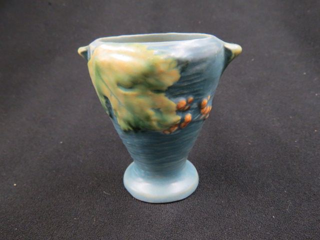 Appraisal: Roseville Pottery Bushberry Vase blue - excellent