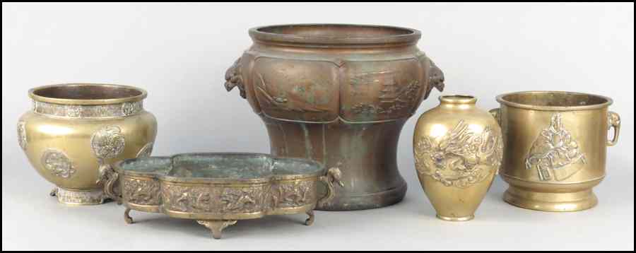 Appraisal: GROUP OF BRASS PLANTERS Largest Height '' Diameter '' Condition