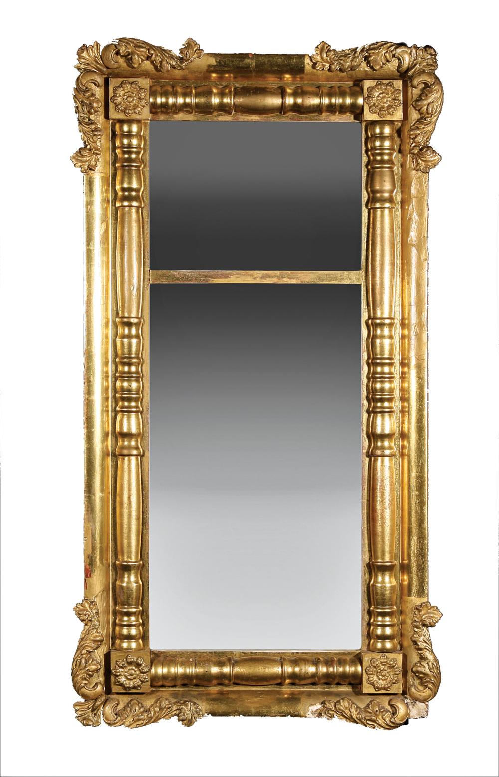 Appraisal: American Classical Carved and Gilded Pier Mirror c split baluster