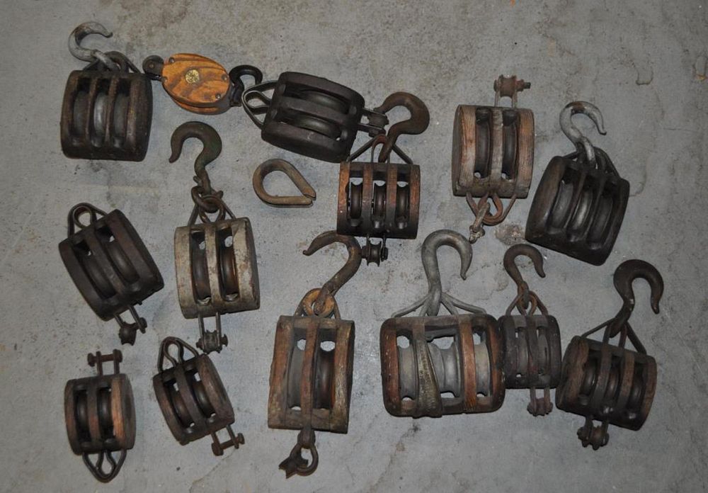 Appraisal: Group Vintage Wooden Pulley Blocks comprising pieces Some with UW