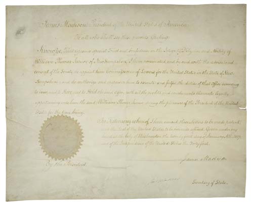 Appraisal: SIGNED BY TWO PRESIDENTS MADISON JAMES Manuscript vellum Document Signed