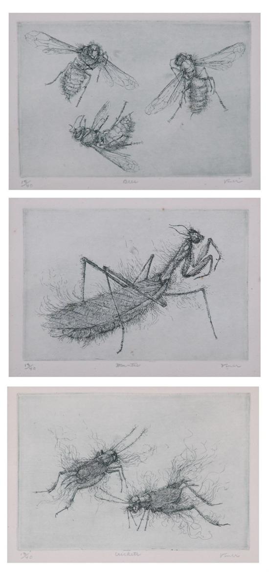 Appraisal: VINER American th century CRICKET BEE and MANTIS THREE WORKS