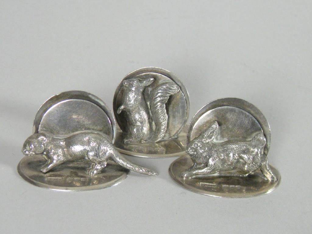 Appraisal: Three Edward VII Menu Holders in the form of rabbit