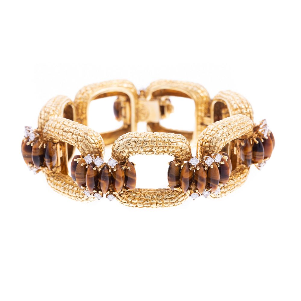 Appraisal: Impressive French K Diamond Tiger Eye Bracelet K yellow gold