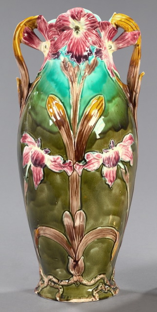 Appraisal: Attractive German Art Nouveau Majolica Two-Handled Vase in Poppies decor