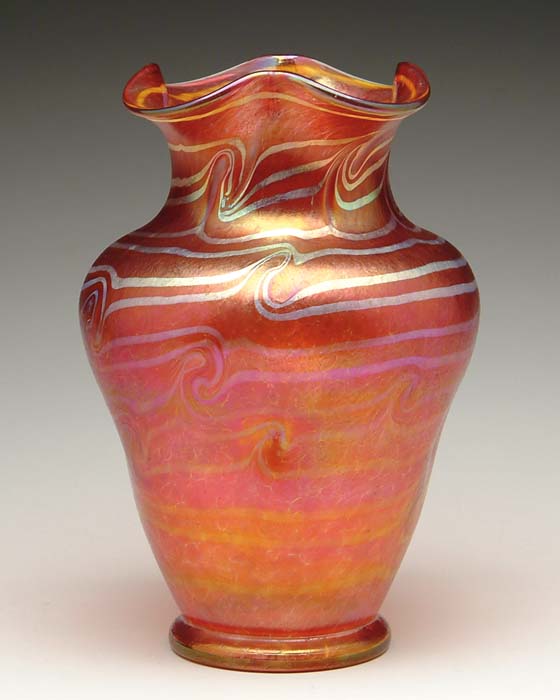 Appraisal: LOETZ ART GLASS VASE Large red shouldered vase with all