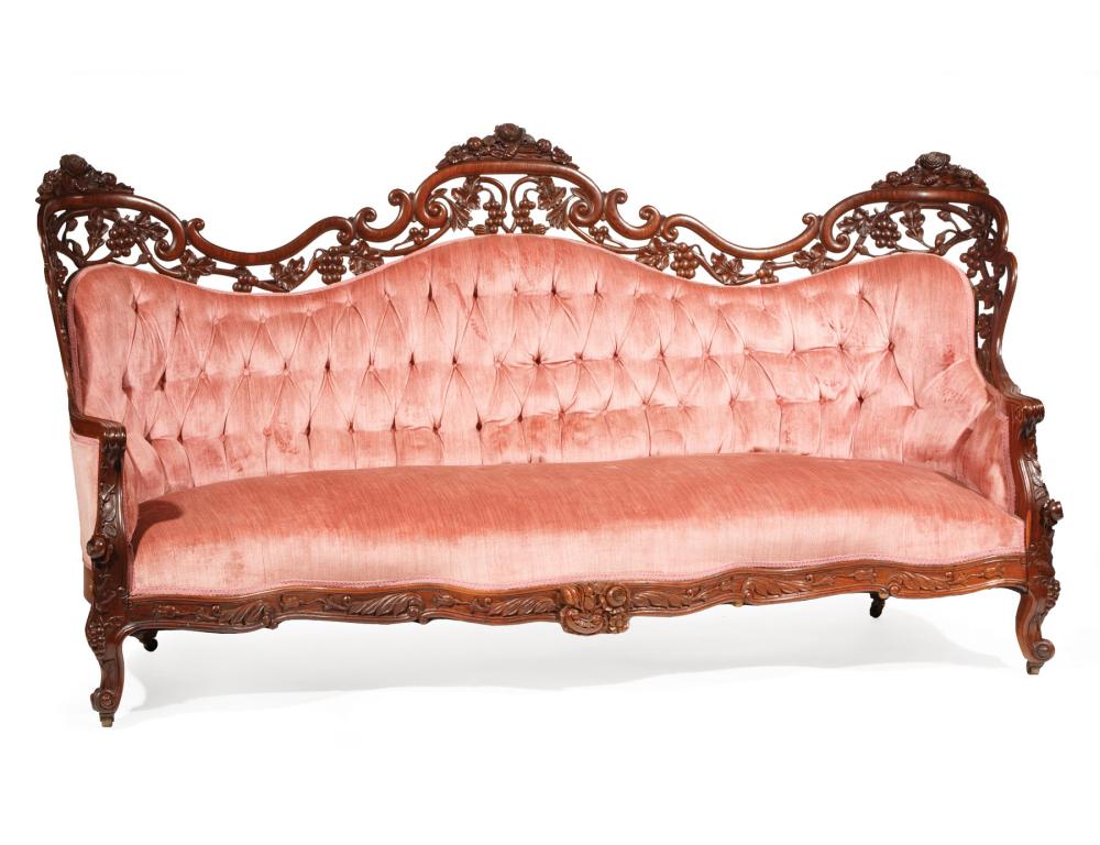 Appraisal: American Rococo Carved and Laminated Rosewood Sofa c - attr