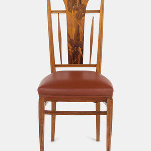 Appraisal: Louis Majorelle French - Marquetry Side Chair mixed woods leather