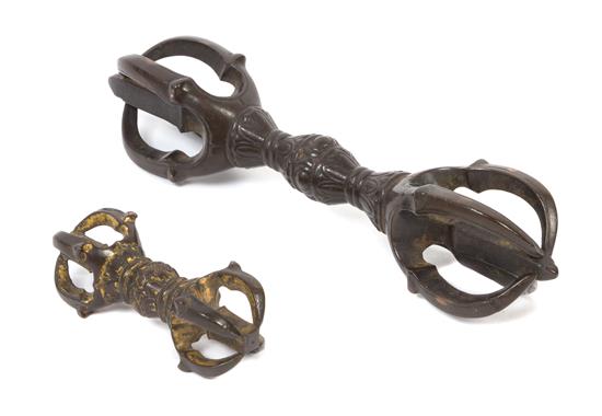 Appraisal: Sale Lot Two Tibetan Bronze Vajras each having a bulbous