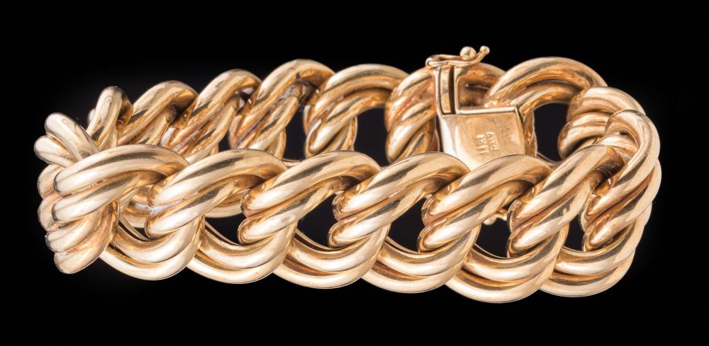 Appraisal: kt Yellow Gold Double Curb Link Bracelet hidden box clasp