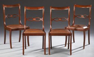 Appraisal: Set of Four Sheraton Style Carved Mahogany Dining Chairs th