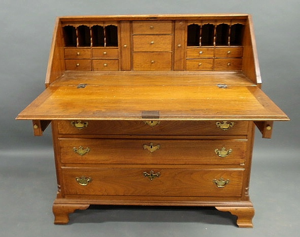 Appraisal: Chippendale walnut slant-front desk c with fluted quarter columns and