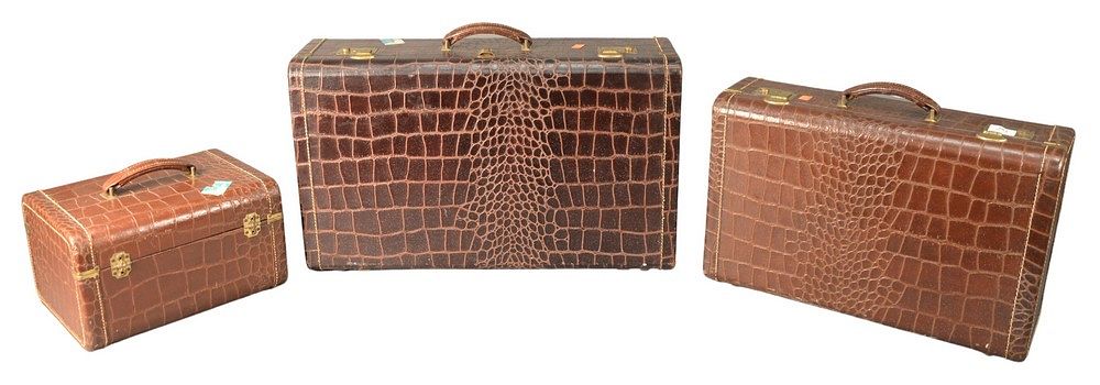 Appraisal: Set of Three LLeather Travel Suitcases height inches largest width