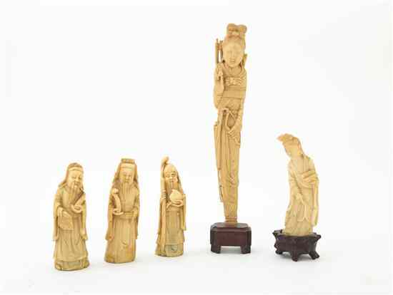 Appraisal: A Group of Chinese Carved Ivory Figures comprising an archer