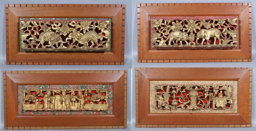 Appraisal: Chinese Carved and Gilt Wood Plaques in Frank Lloyd Wright