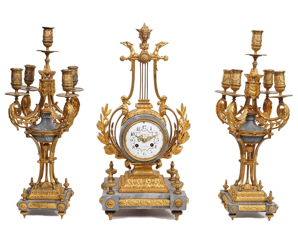 Appraisal: French Empire Gilt Bronze Marble Garniture Set Pair of French