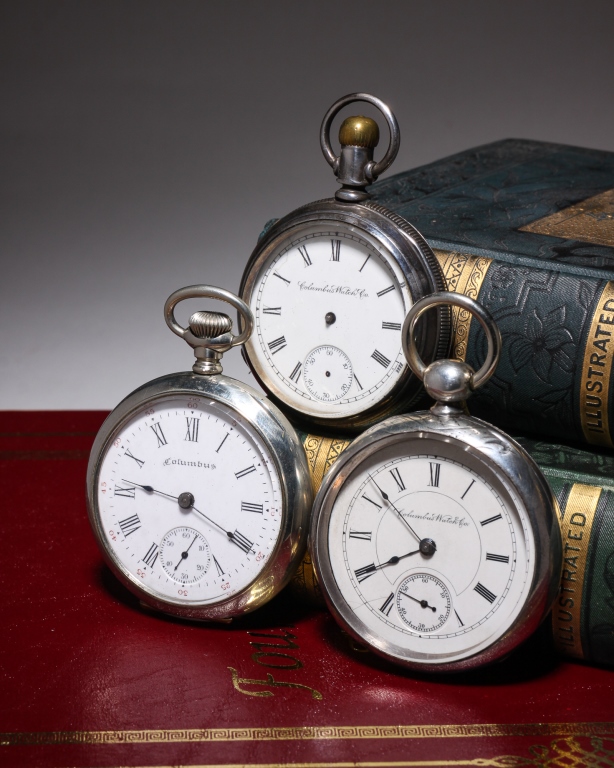 Appraisal: THREE OPEN FACE COLUMBUS POCKET WATCHES American late th century