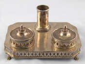 Appraisal: A Russian silver rectangular inkstand with cut corners on paw