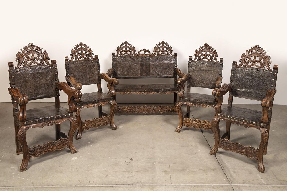 Appraisal: Spanish Colonial Peru Banca Bench and Four Chairs th- th