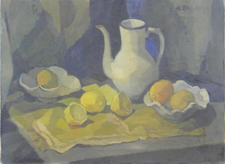 Appraisal: WINIFRED MCKENZIE BRITISH - STILL LIFE WITH JUG AND LEMONS