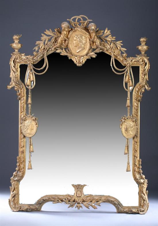 Appraisal: ITALIAN NEOCLASSICAL STYLE GILT-WOOD PALACE WALL MIRROR th century Arching