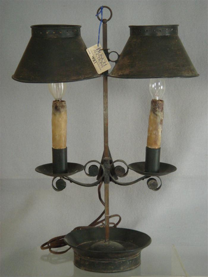 Appraisal: Tole double arm saucer base table lamp adjustable shades and