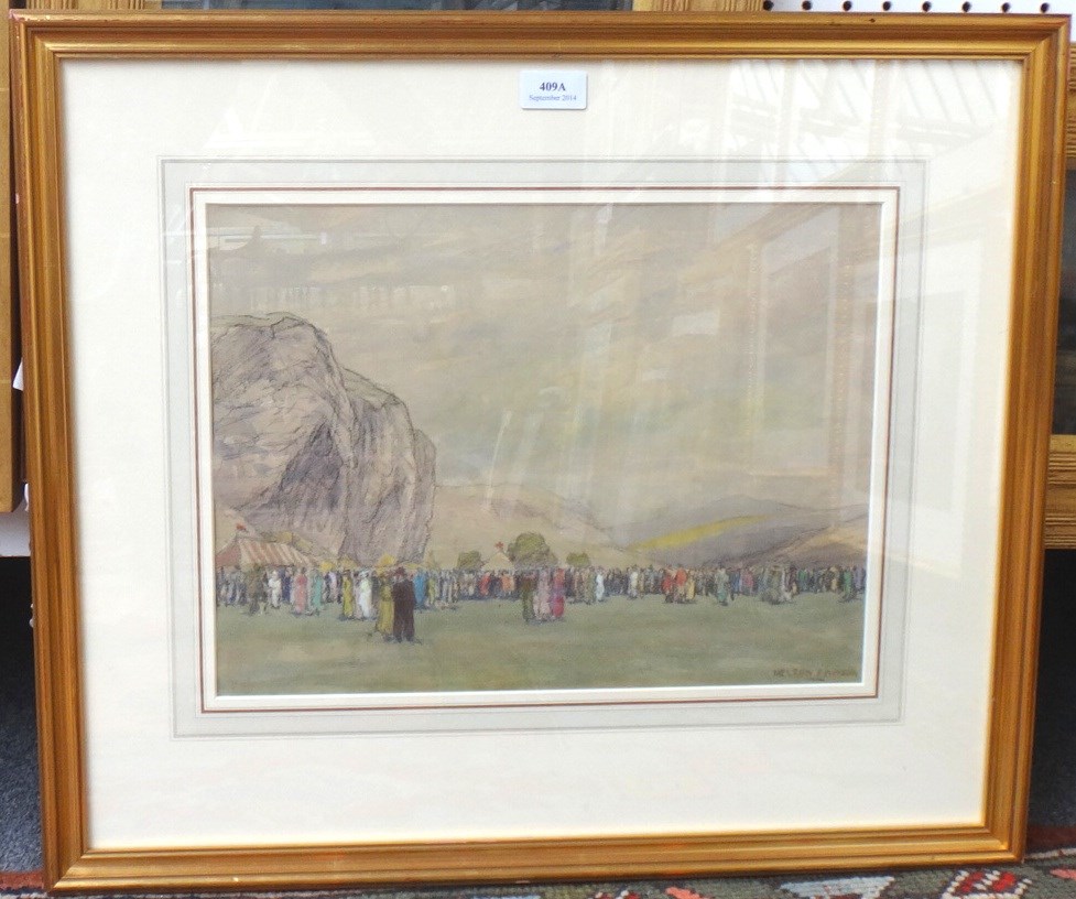 Appraisal: Nelson Dawson - Kilnsey Crag Fair Yorkshire watercolour and pencil